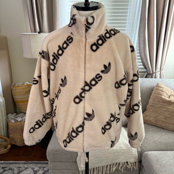 Adidas Beige Fleece Jacket - Picture 1 of 7